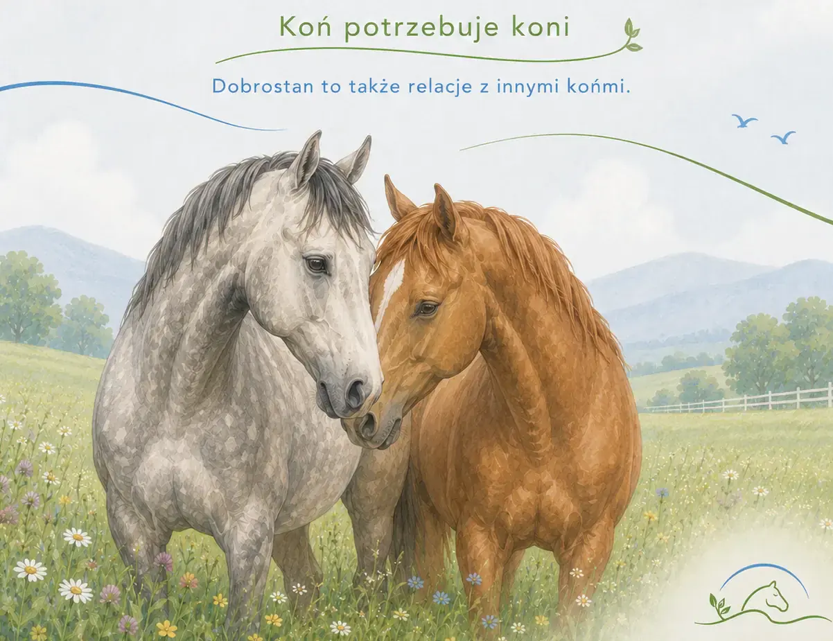 Dwa konie stojące blisko siebie na łące - ilustracja o znaczeniu relacji społecznych