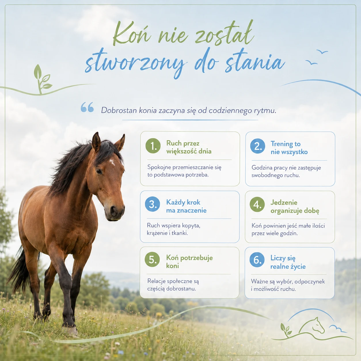 Infografika podsumowująca artykuł Koń nie został stworzony do stania